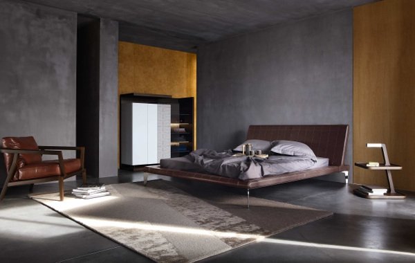 cama estofada em couro marrom roche bobois