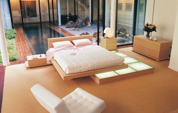 cama design plataforma de iluminação de madeira clara