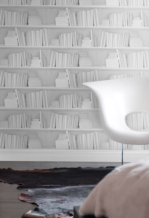 Biblioteca doméstica de móveis escandinavos padrão de papel de parede 3D