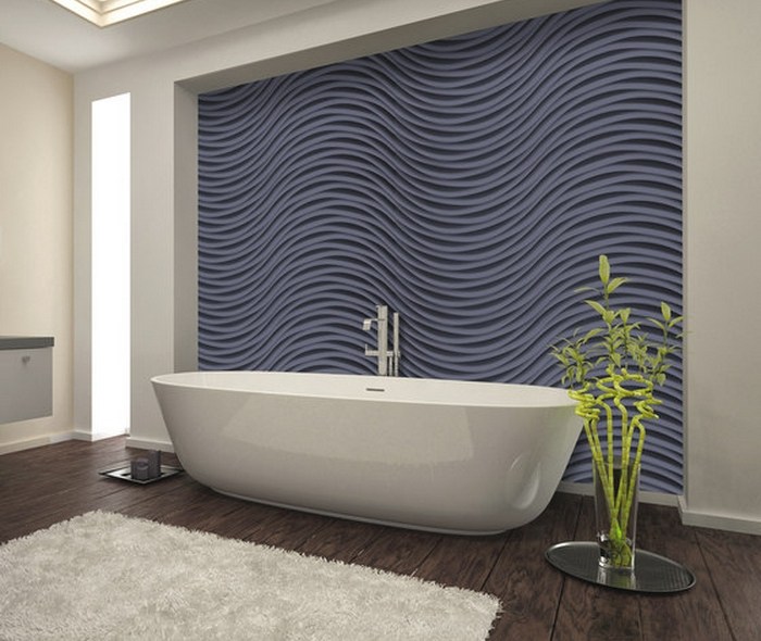Design de interior com painéis de parede em relevo 3D-moderno-complexoma-banheiro