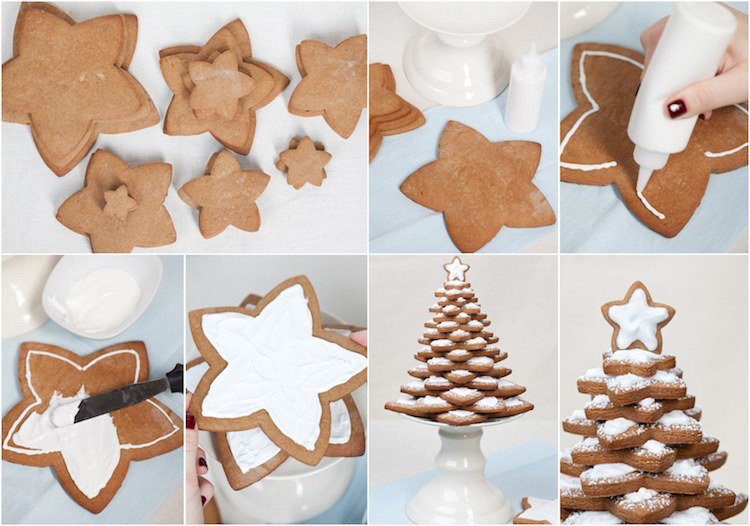 Asse biscoitos de gengibre em forma de estrela e crie uma árvore de Natal