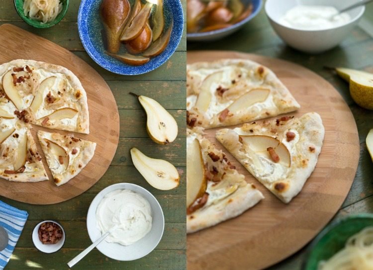 tarte flambée-massa-receitas-cobertura-pera-bacon