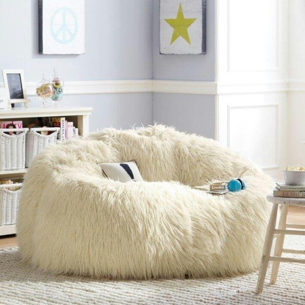 Sofá de design de fibra branca de lã macia, móveis de sala de estar aconchegantes