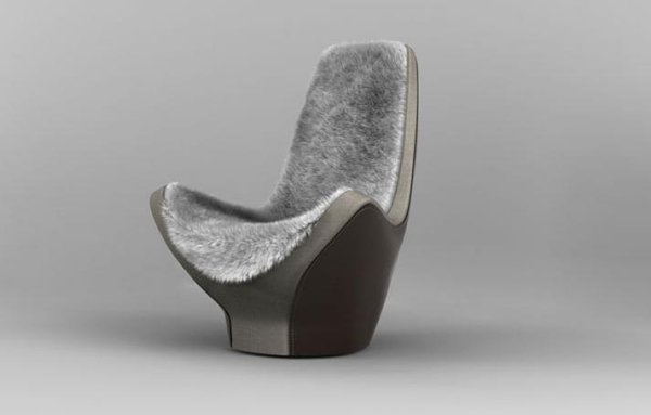 Poltrona projetada com capa de pele e manta de pele
