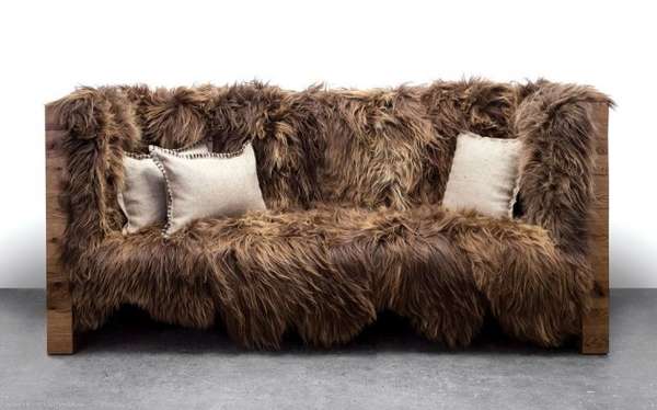 Sofá-manta de pele-estofamento macio-design de móveis Design de inverno