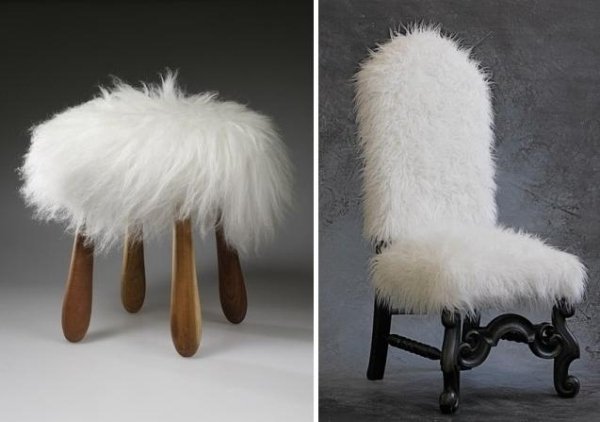 Móveis fofos para sala de estar, banquinho, madeira, moldura lacada, aparência de pele, assentos, encosto