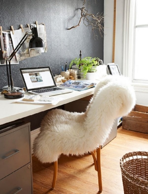 Móveis de escritório em casa poltrona fofa - assento de fios de pele encosto - pele óptica - branco