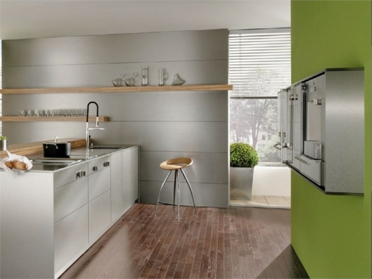 parede de aço inoxidável-cozinha-verde-acento