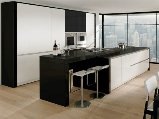 preto-branco-cozinha-longo-cozinha-balcão-cadeiras-bar