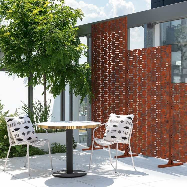 Tela de privacidade móvel de aço corten para terraço em áreas externas modernas