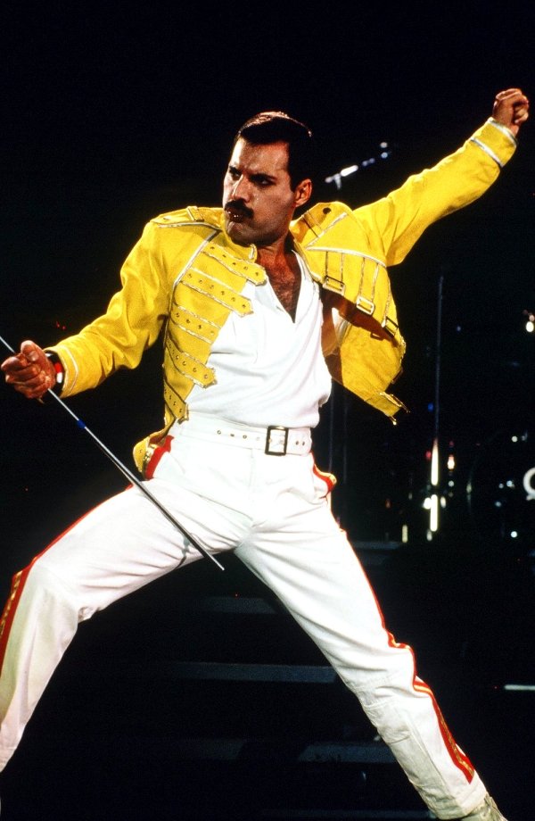 Trajes de Idéias de Halloween da Rainha Freddie Mercury Jaqueta amarela e terno branco