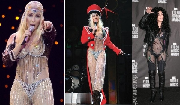Bodysuit Cher no palco mostrar ideias de fantasias para celebridades do Dia das Bruxas