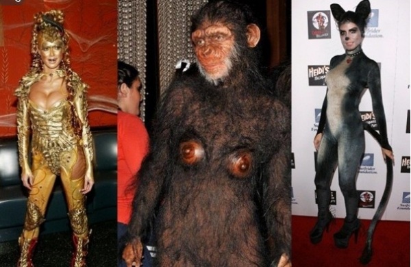 Hollywood celebra fantasias de amarelo com fantasia de mulher-gato e macaco