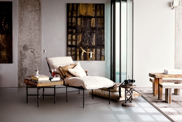 sala de estar - piso de cerâmica - cinza fosco - móveis vintage