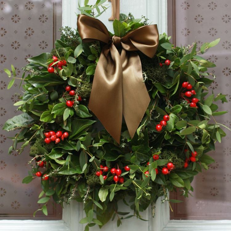 decoração de natal ideias visco porta coroa arco marrom tecido de seda