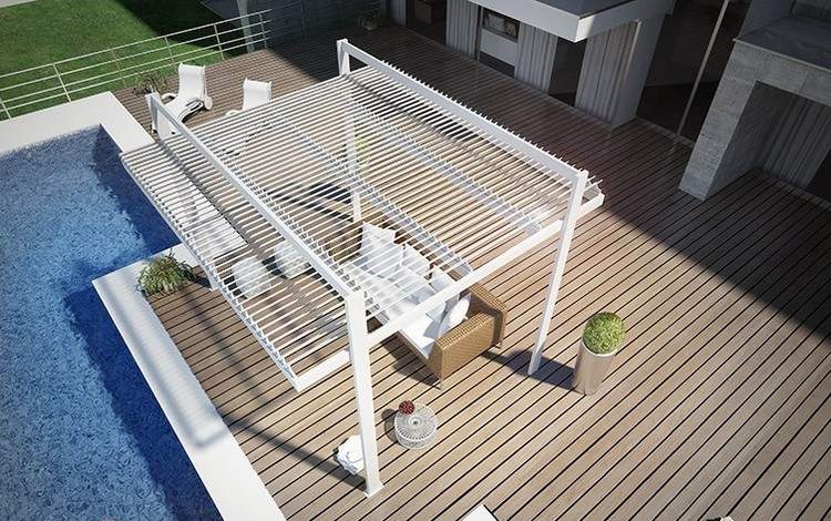 Pérgulas modernas -freestanding-white-ajustável-roof-slats-KOEVO-AUTOPORTANTE-TENDA SERVICE