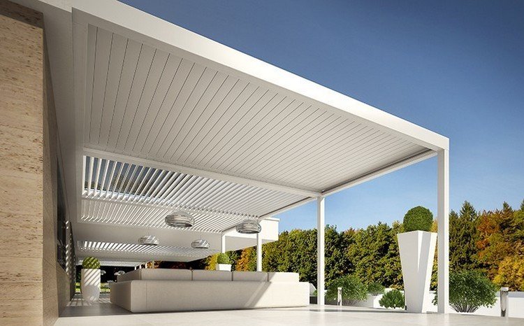 moderno-montado-pérgula-ajustável-telhado-ripas-branco-alumínio-BIOSHADE-ADDOSSATA-TENDA-SERVICE