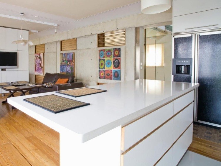 cozinha-cozinha-ilha projetada profissionalmente - branco-moderno-industrial-design-concreto-imagens-cor