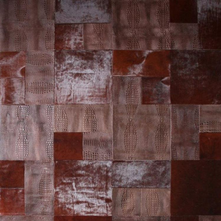 tapete patchwork vermelho couro padrão lustroso ebru mobiliário elegante