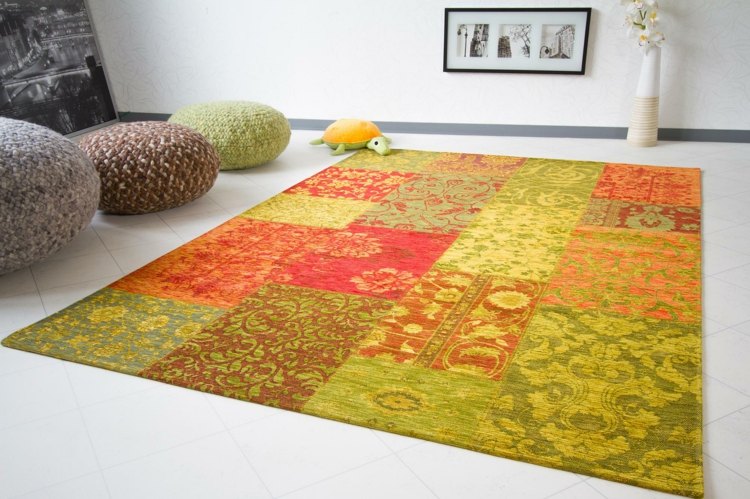 tapete patchwork ombre amarelo verde vermelho laranja acento ideia