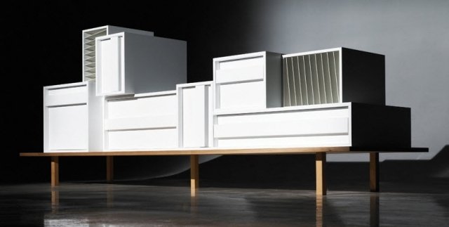 idéias de cômoda caixa de madeira assimétrica branca Alain Gilles casamania