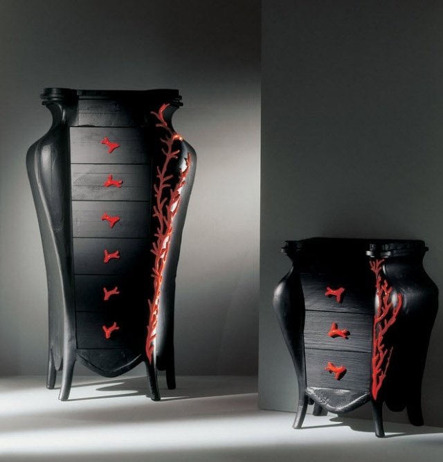 cômoda idéias design madeira preto vermelho alças decorações boffi