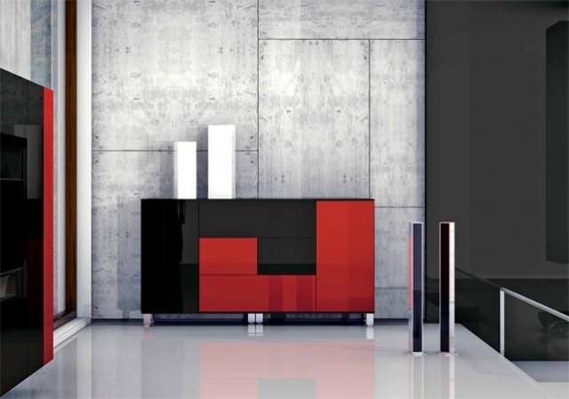 aparador design alto brilho frentes gavetas preto vermelho Pescarollo