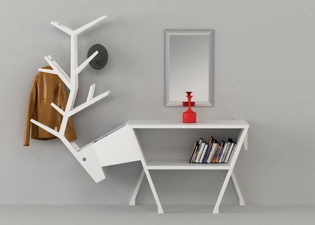 Cabideiro de cabideiro corredor de madeira branca 888Design Deer Mehmet Zeki Gürkan