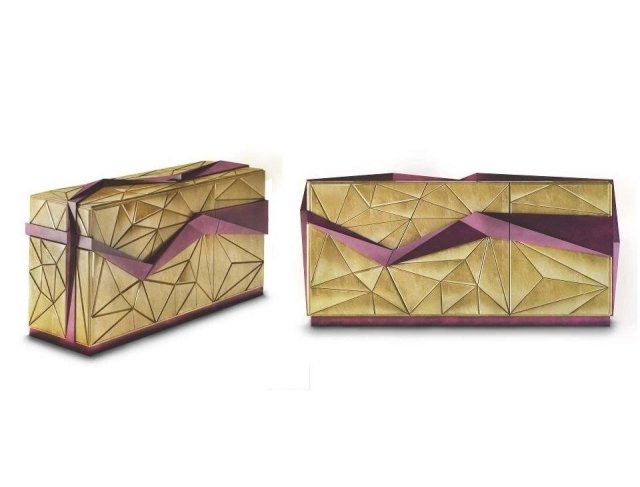 lindo design de cômoda tusse facetada frente ouro roxo