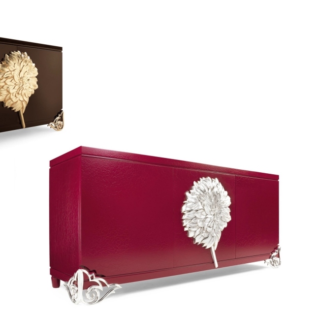 Cômoda Elledue com design de flores de madeira, ornamentos de metal