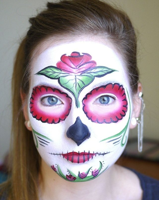 Maquiagem Halloween Mulheres Makeupo Rose Pintura Facial Crânio