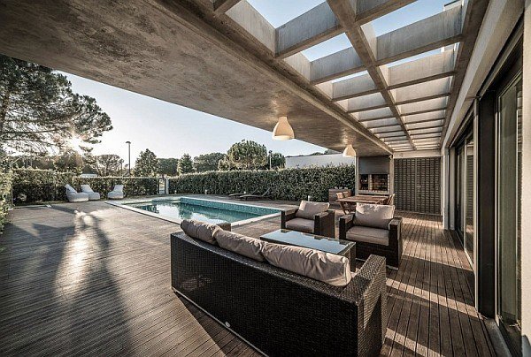 terraço piscina proteção de privacidade cobertura de concreto