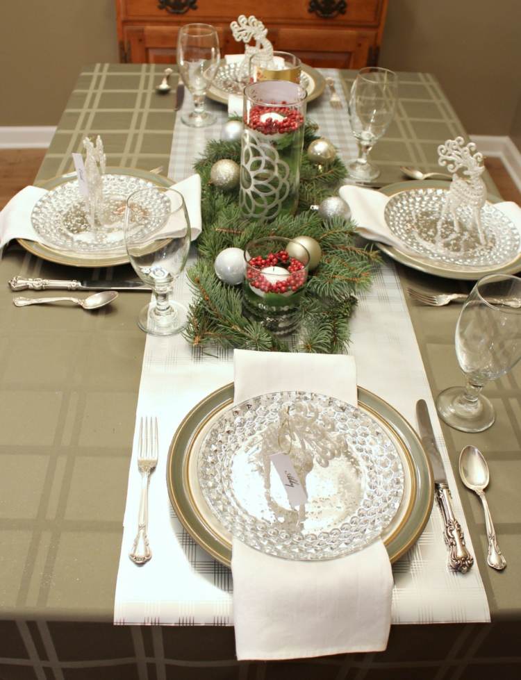 ideias decoração de natal decoração de mesa elegante corrediça de mesa de vidro prateado