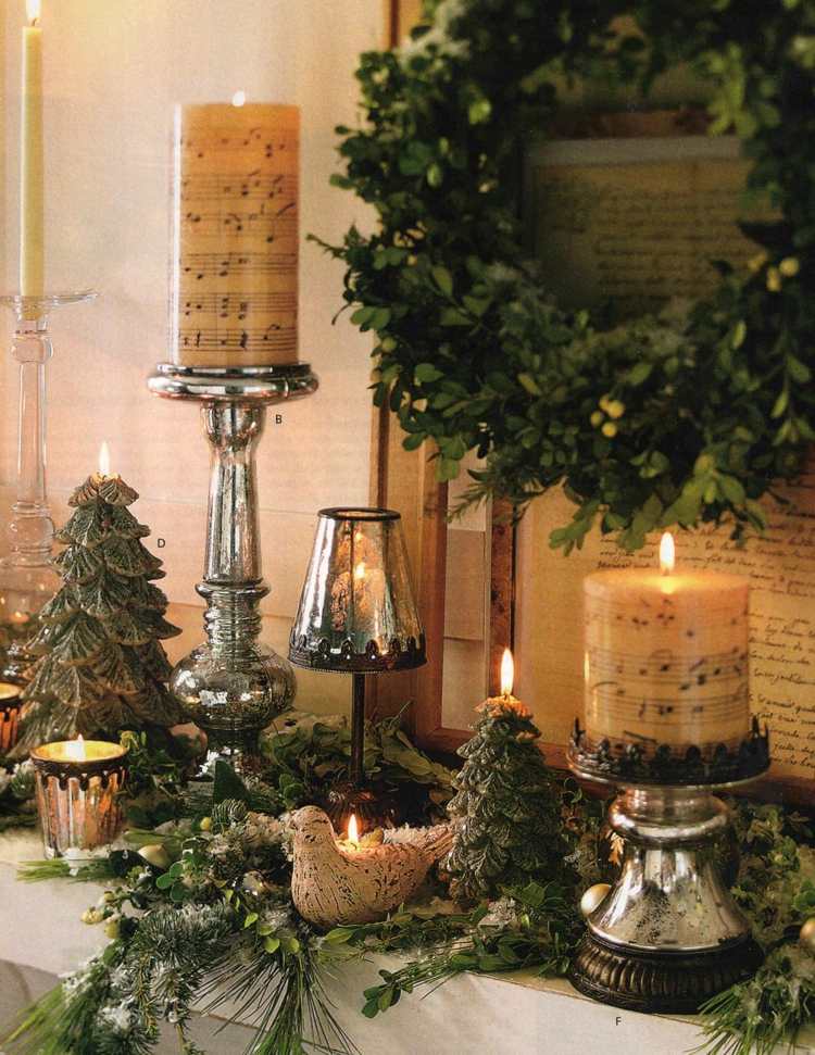 ideias decoração de natal decoração de parede grinalda lareira romance velas