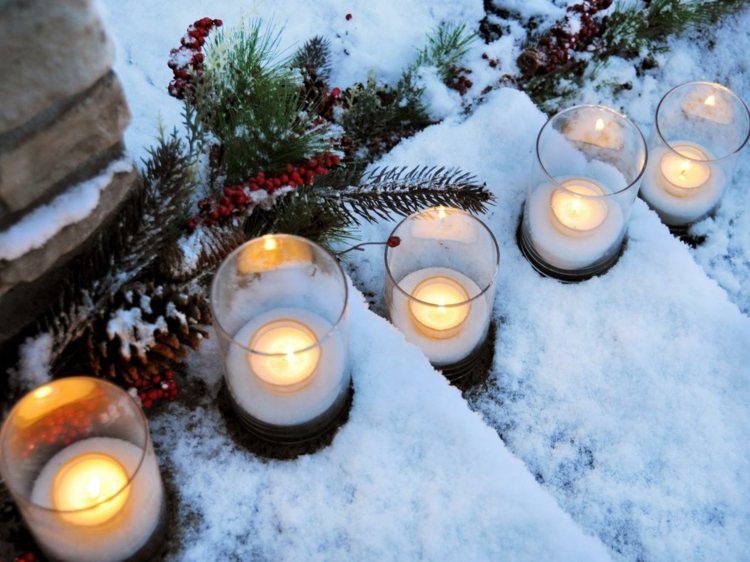 idéias decoração de natal passos de jardim vento luzes velas iluminação romance