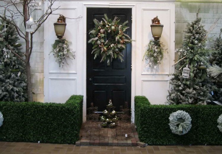 ideias decoração de natal porta grinalda projeto lâmpadas neve artificial