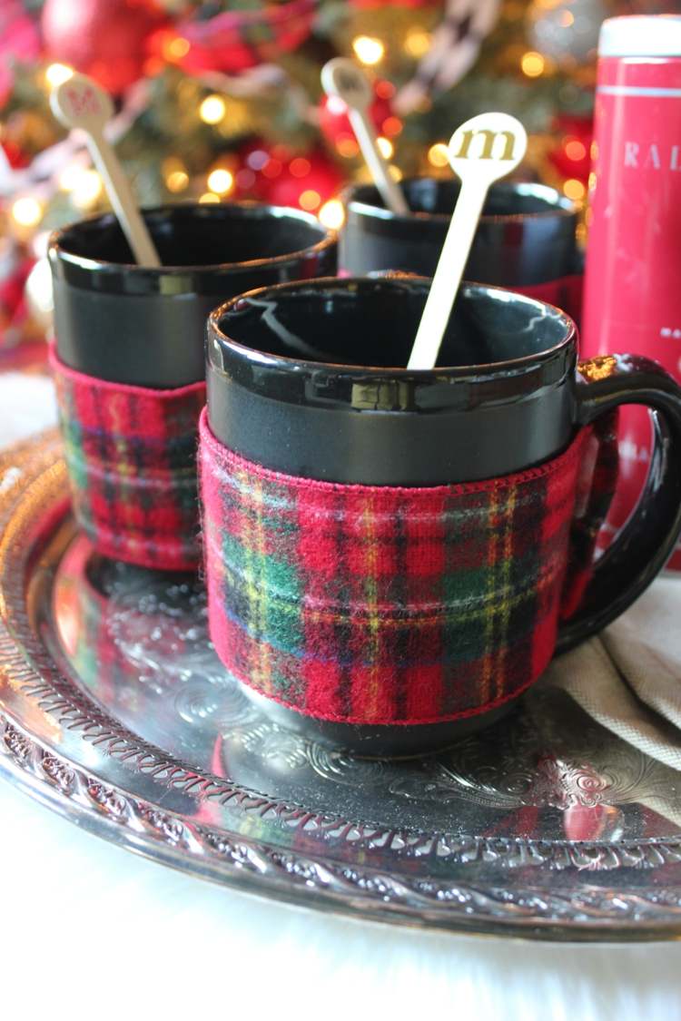 ideias decoração de natal xícara de chá decorar tecido xadrez