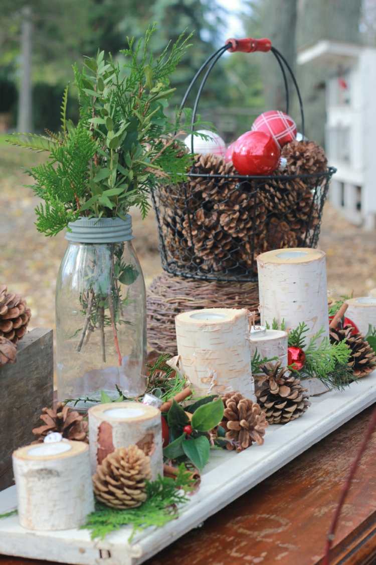 ideias decorações de natal decorações rústicas de mesa castiçais de jardim