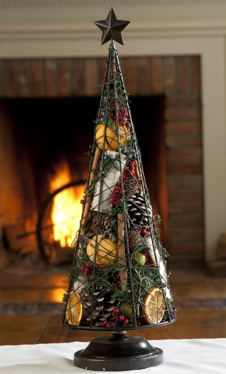ideias decoração de natal metal abeto laranjas potpourri