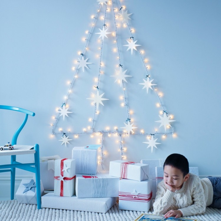 ideias decoração de natal luzes de fada parede projeto estrelas abeto árvore motivo