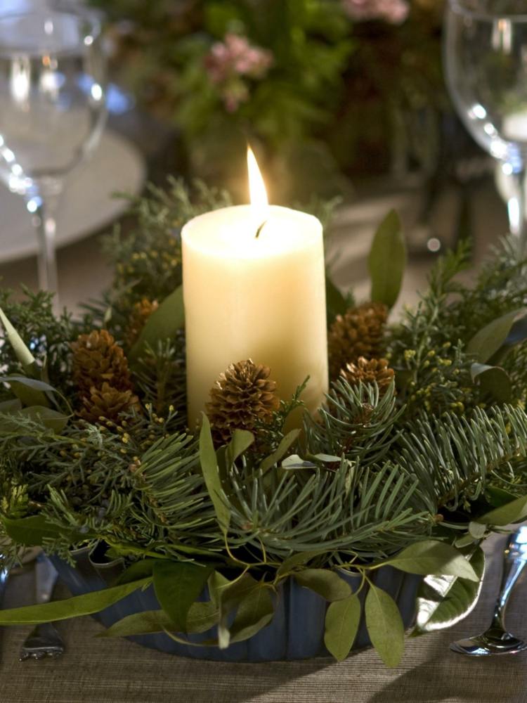 decoração de natal ideias arranjo vela abeto cones de abeto