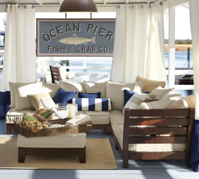sofá de teca estofado ao ar livre móveis marítimo-náutico