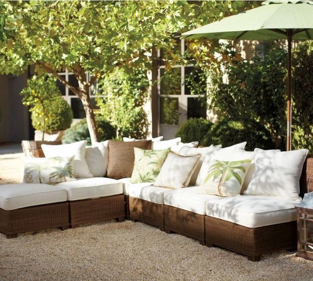 jardim de verão terraço móveis estofados assentos sofá almofadas com palmeiras estampadas