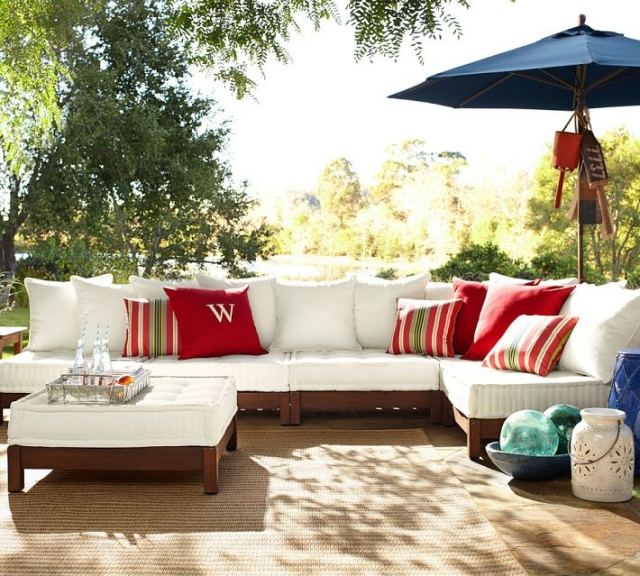 Conjuntos de móveis de exterior para sofás de canto brancos, almofadas para guarda-sol