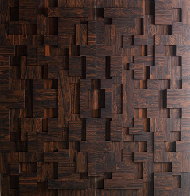 cozinhas modernas equipadas marrom escuro natural frentes de gabinete de madeira natural 3D óptica design de quebra-cabeça