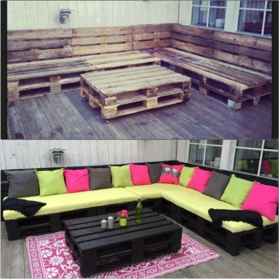 colorido-pufe-sofá-tapete-terraço-móveis de madeira