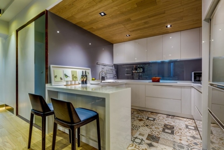 Idéias-pequena-cozinha-projeto-piso-ladrilhos-azul-gelo-parede posterior