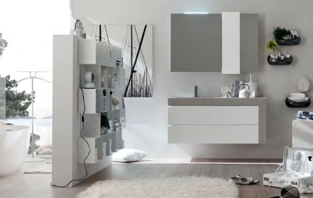 banheiro-idéias-DENTRO-banheiro-móveis-branco-preto-prateleiras de parede
