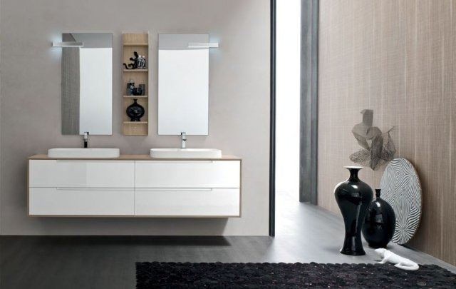 idéias de interiores de banheiro DENTRO-móveis de banheiro-lavatório duplo-madeira-branco