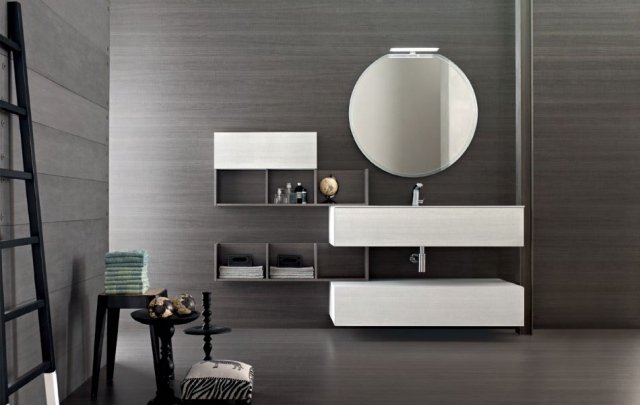 mobiliário de casa de banho moderno folheado de madeira escura-branca-VENTO